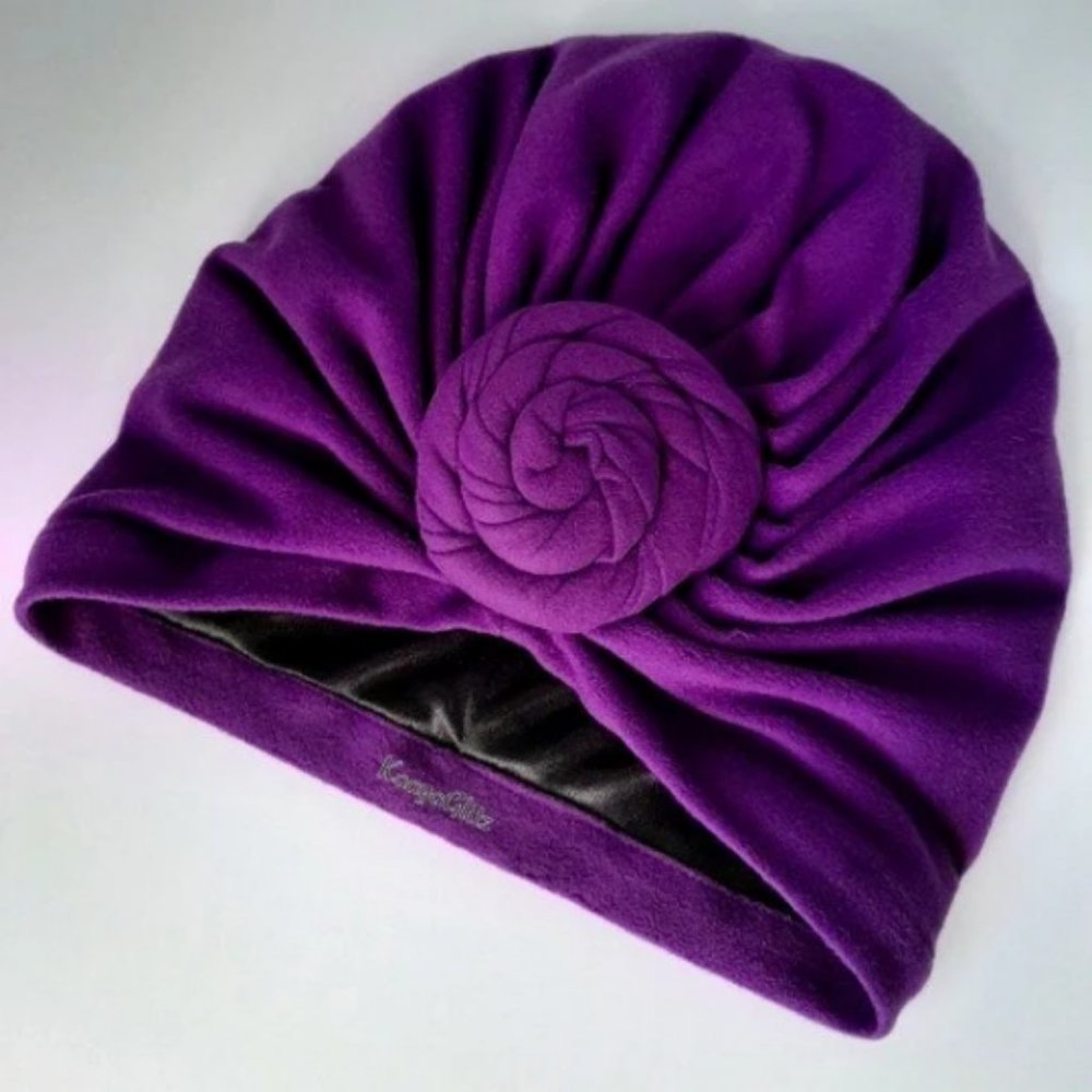 Purple Turban Head Wraps Silk Satin Lined Sleep cap beanie hat gift